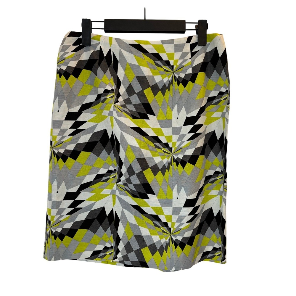 Tibi Geometric Kaleidoscope Pencil Skirt 8 Women Lime Green Grey NEW